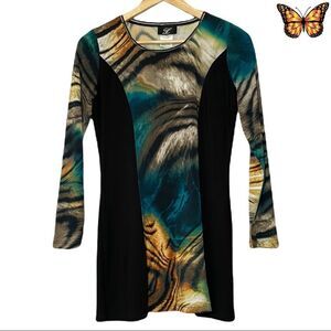 Libra Abstract Print Tunic Length Long Sleeve Top Size Extra Small